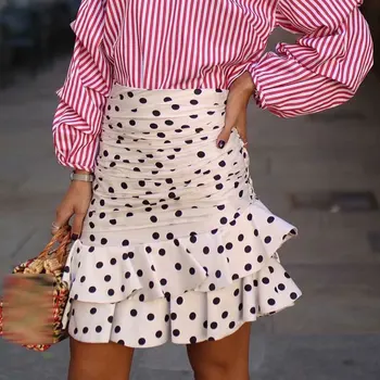 

Stylish Chic Polka Dot Print Ruched Asymmetrical Mini Skirt Fashion Women Skirts Casual Streetwear Jupe Femme 2020