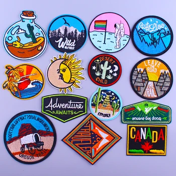 

Pulaqi Adventure Embroidered Patches For Clothing Badges Traveler Mountain Wild Patch For T-shirt Iron On Patches On Clothes DIY