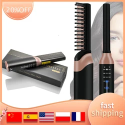 Wireless Hair Straightener Brush 2 In 1 Portable Hair Straightener Rechargeable LED Display With Anti Scald Feature For Women