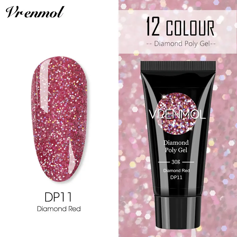 30ml DP11 Vrenmol цветной полигель для наращивания ногтей, ремонт ногтей, блеск, полигель, Кристальный бриллиант, желе, твердый для маникюра, строительный гель - Цвет: 30ml DP11