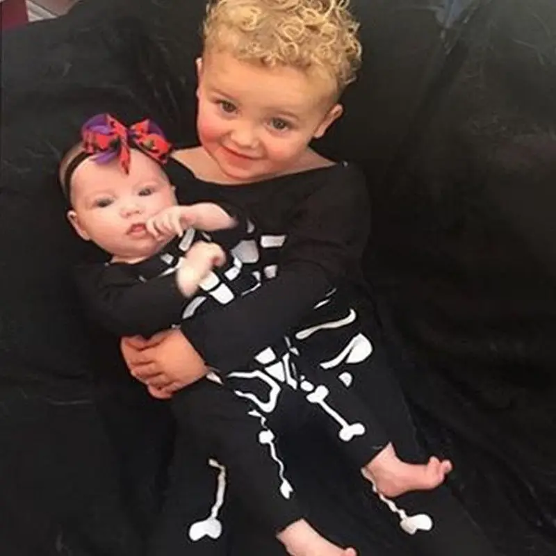 Spring Autumn Jumpsuit Baby Girls Boys Halloween Party Rompers Kids Costume Skull Romper 2020 Bebes Baby Halloween Clothes 0-24M