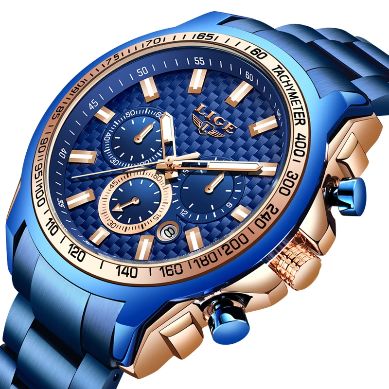 LIGE мужские часы с хронографом кварцевые из нержавеющей стали 2019 | Наручные