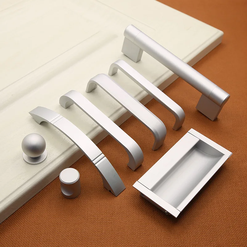 

4 Pcs/Lot Aluminum Alloy Handle Extended U-shaped Space Cabinet Round Modern Simple One Word Matte Wardrobe Door Hidden Dark