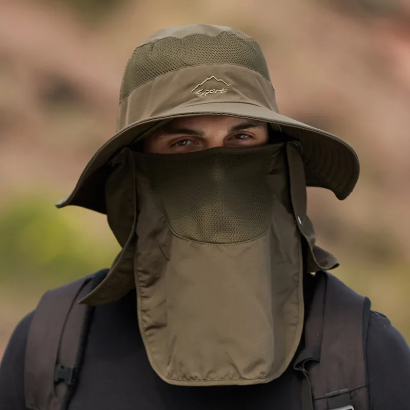 Summer Quick-drying Boonie Hat Outdoor Face Mask Wide Brim Bucket Hat Sun Protection Panama Cap for Fishing Hunting sun hat sun protection hat fisherman hat