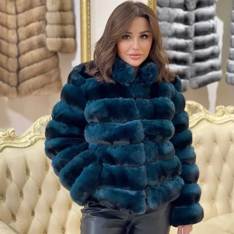 Winter Fur Jacket Coat Women Premium Quality Rex Rabbit Fur Coat New Design Overcoat Free Shipping