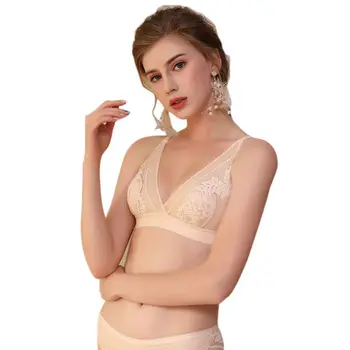 

Women Sexy Deep V Triangle Bra Crochet Floral Lace Lightly Padded Thin Bralette