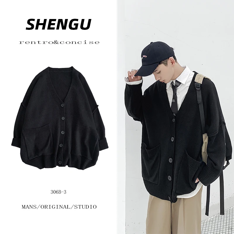 

Autumn Cardigan Men Fashion Solid Color Casual V-neck Knit Sweter Jacket Streetwear Loose Long Sleeve Sweaters Man Clothes S-2XL