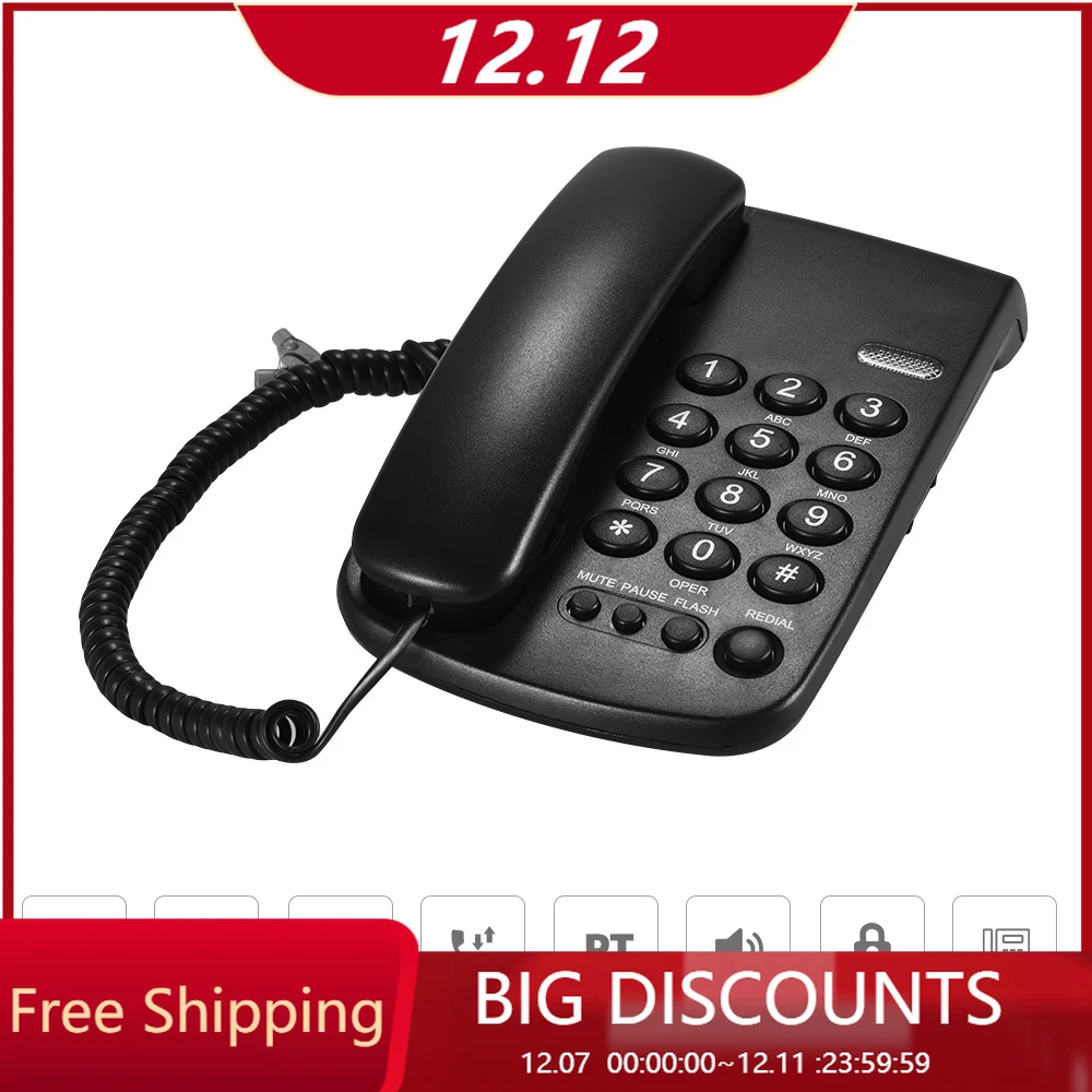 

Corded Telephone Phone Pause/ Redial/Flash/ Mute Mechanical Lock Wall Mountable Base Handset For Office Home Call Center