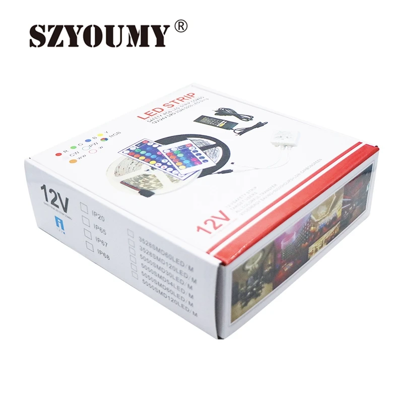 #cheap SZYOUMY 50 Sets RGB Waterproof Led Strip 2835 5M 300LEDS + 44 Key Remote Controller + 12V 2A Power Adapter