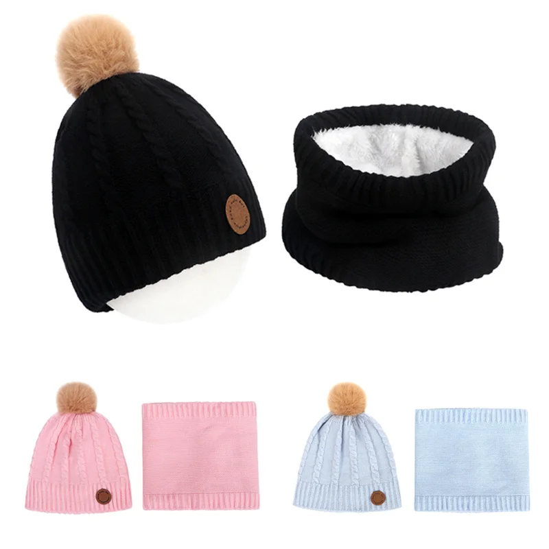 Новинка плотная вязаная акриловая зимняя шапка воротник шарф комплект для детей