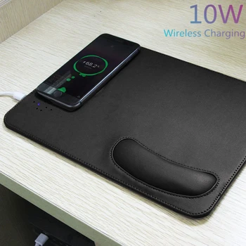 

Computer Mouse Pad Qi 10W Wireless Phone Charger Charging Mousepad With Wrist Rest Small PU Leather PC Office Mouse Mat