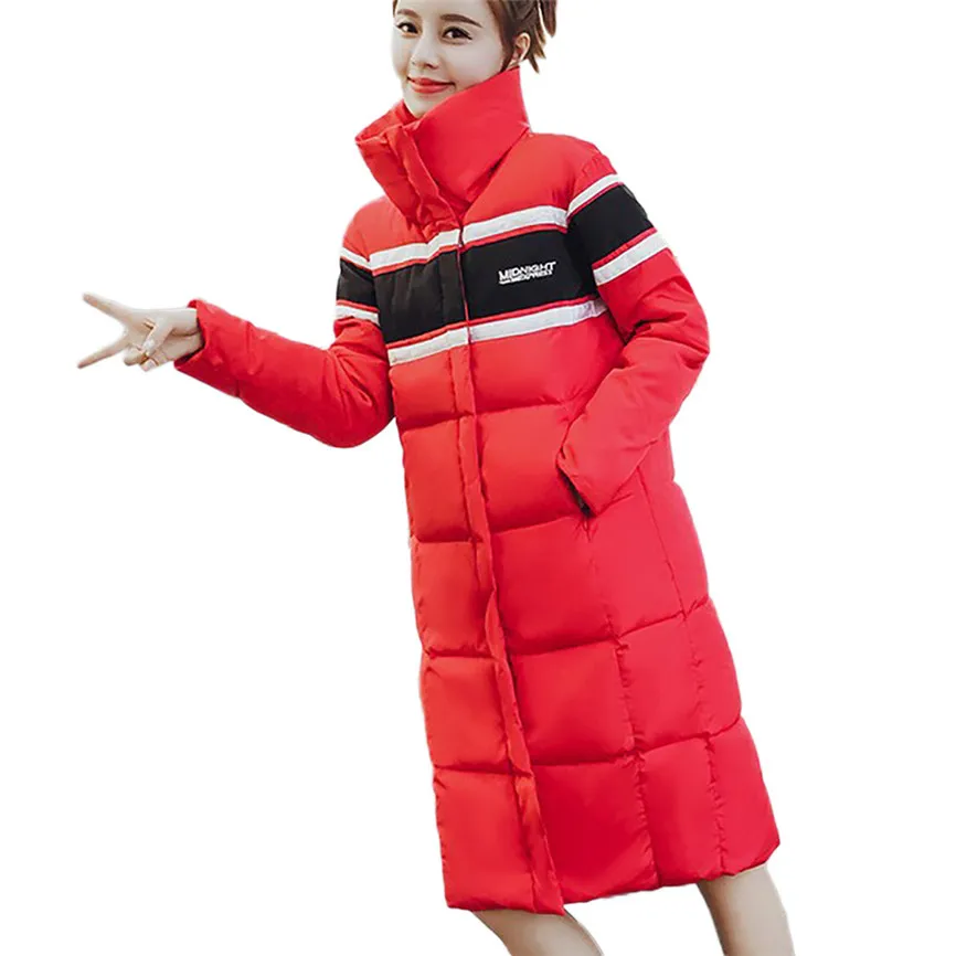Red Корейские зимние куртки для женщин теплое зауженное пальто впору куртка повседневная верхняя одежда Зимняя мода пальто Manteau Femme Hiver - Цвет: Red