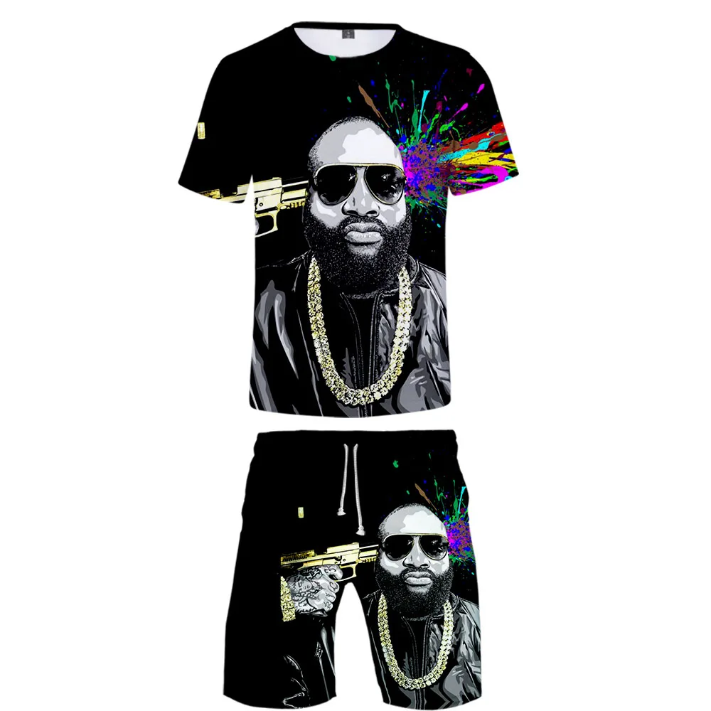 Мужские комплекты Rick Ross, мужская одежда из 2 предметов, спортивный комплект с короткими рукавами в стиле хип-хоп, летние комплекты для отдыха, тонкие комплекты одежды высокого качества