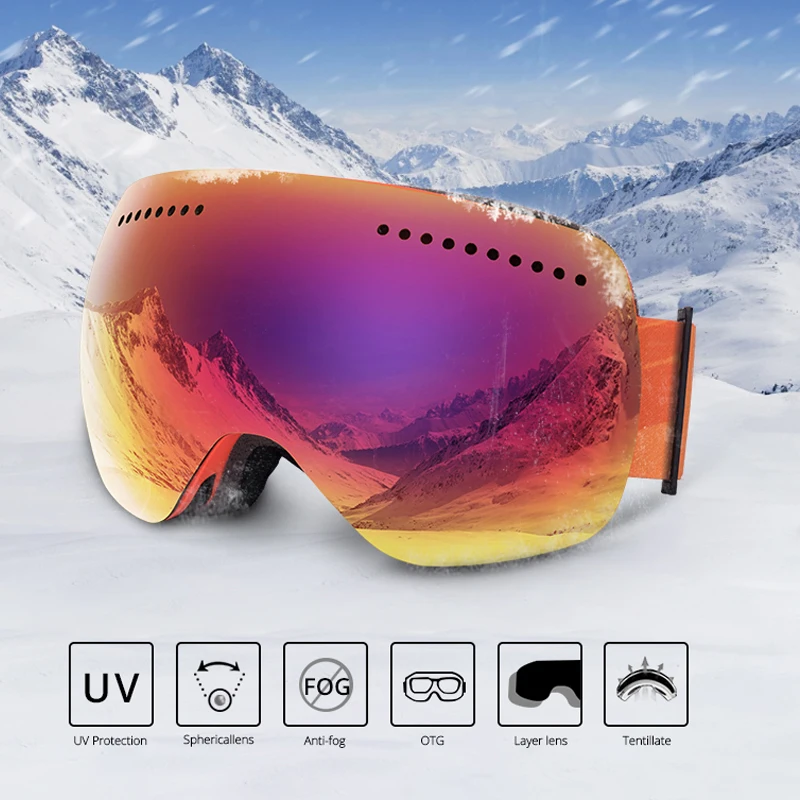 Gafas de esquí para nieve de invierno, lentes antiniebla, UV, Snowboard,  moto de 