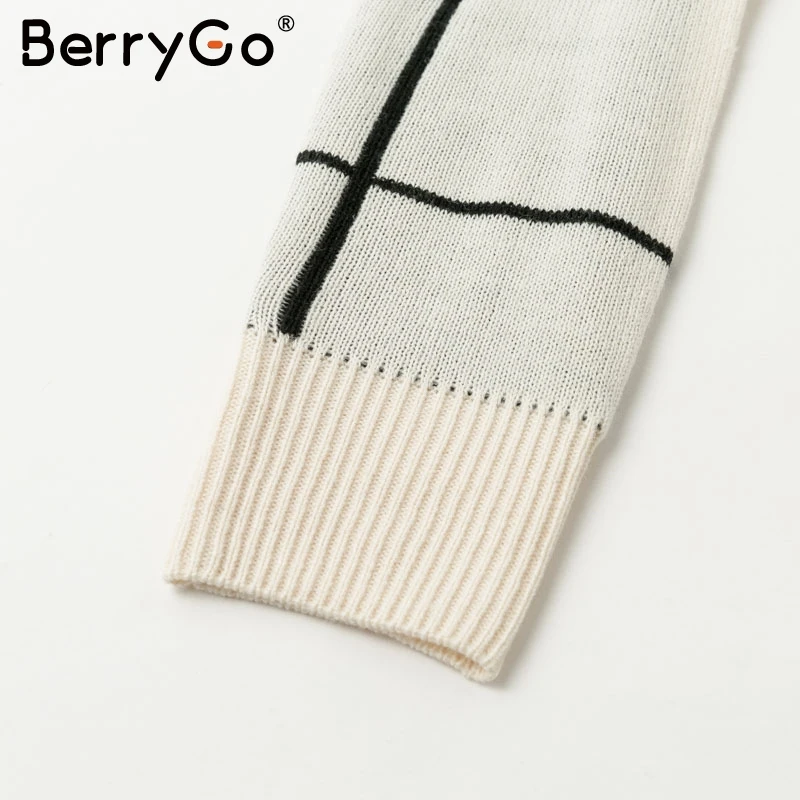 BerryGo, элегантное вязаное платье с высоким воротом, женское осенне-зимнее теплое клетчатое платье с длинным рукавом, Прямой шикарный пуловер, платье-свитер