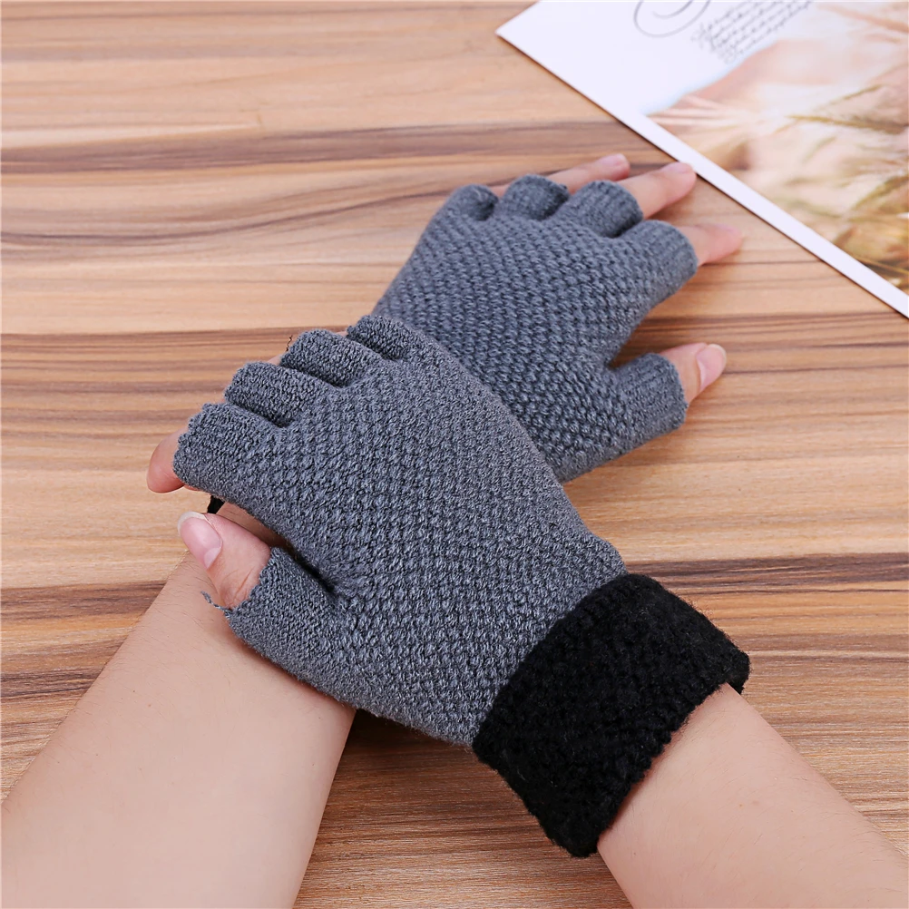 

Men'S Winter Gloves Knitted Fingerless Gloves Brand Outdoor Sports Black Gloves Men