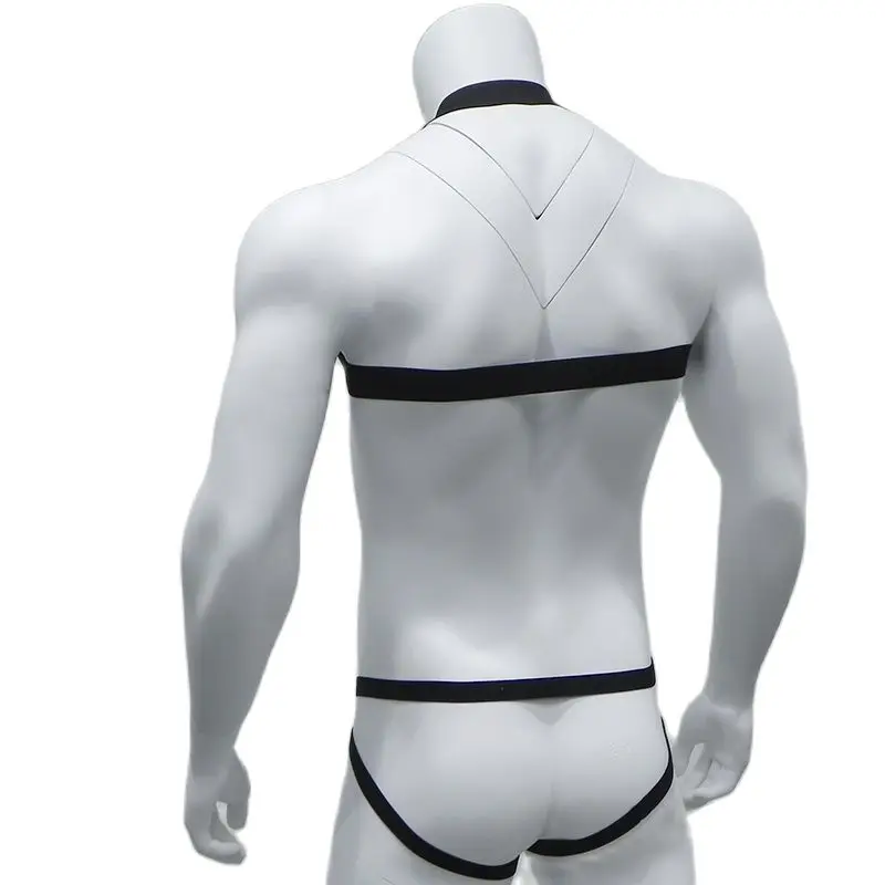 CLEVER-MENMODE Body Chest Lingerie Bondage Harness Thongs Set Mens Jockstrap G-string Elastic Straps Sexy Halter Neck Costume