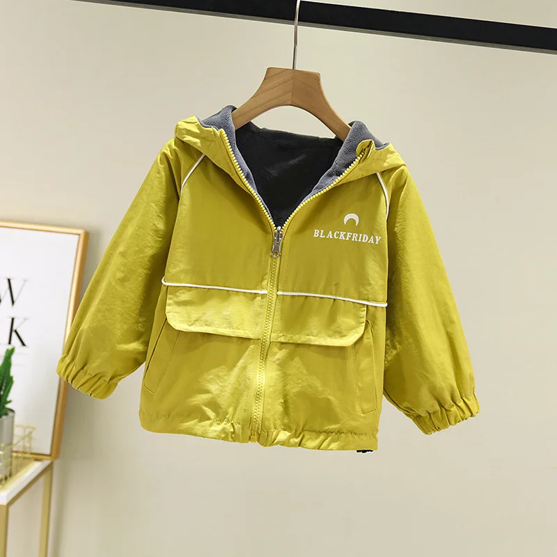 Детское пальто Harajuku/брендовые топы для отдыха для мальчиков, Двусторонняя одежда утепленные флисовые осенне-зимние теплые куртки Parker любой логотип на заказ - Цвет: Цвет: желтый