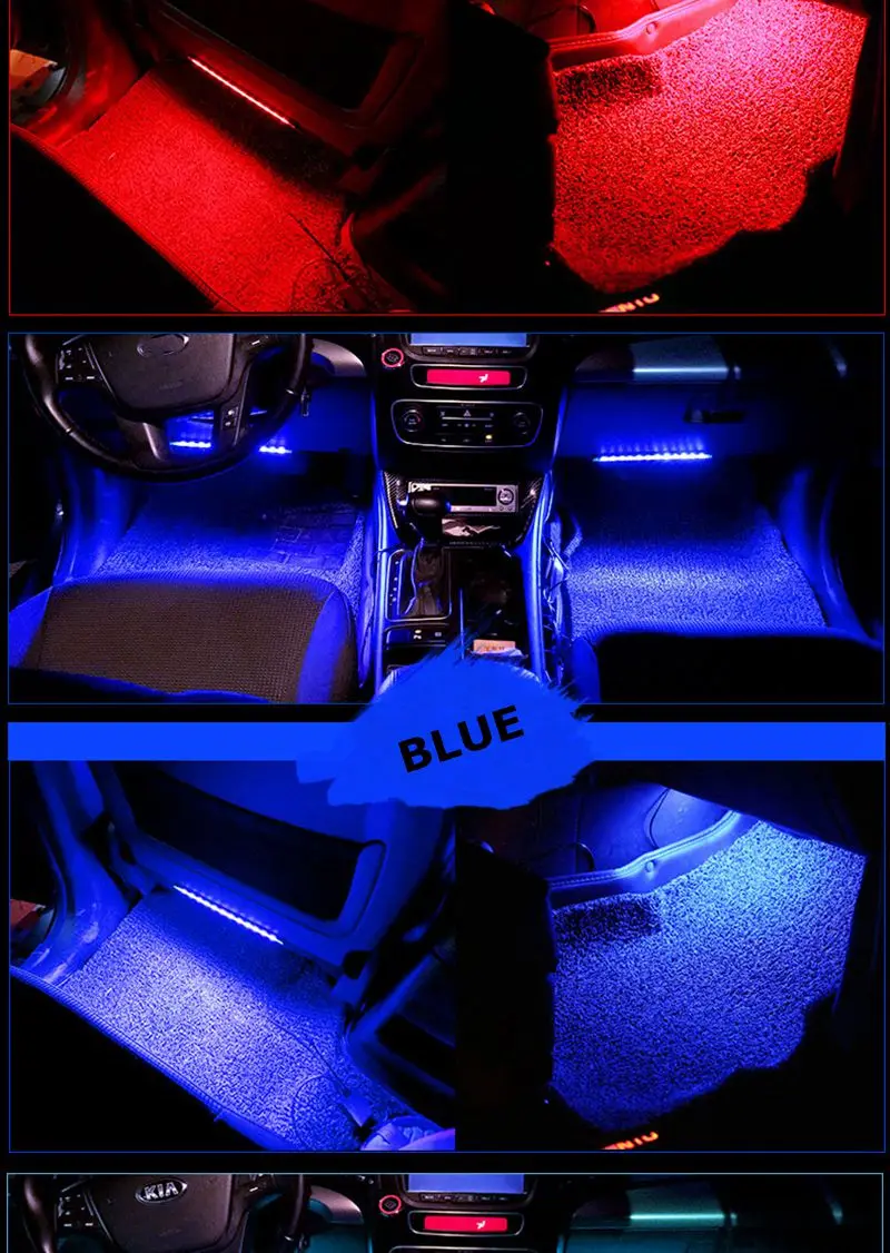 4 шт. 12 Светодиодный светильник RGB для автомобиля с дистанционным управлением Голосовое управление 48 Светодиодный декоративный атмосферный светильник 8 цветов автомобильный интерьерный светильник