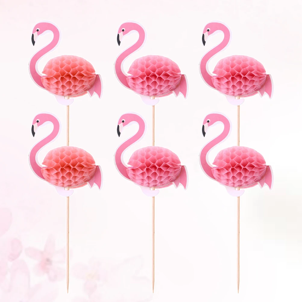 10 Pcs Cake Toppers Decorative 3D Flamingo Hawaii Themed Party Cake Decor Fruit Picks Cake Picks for Dinner Party Birthday A20