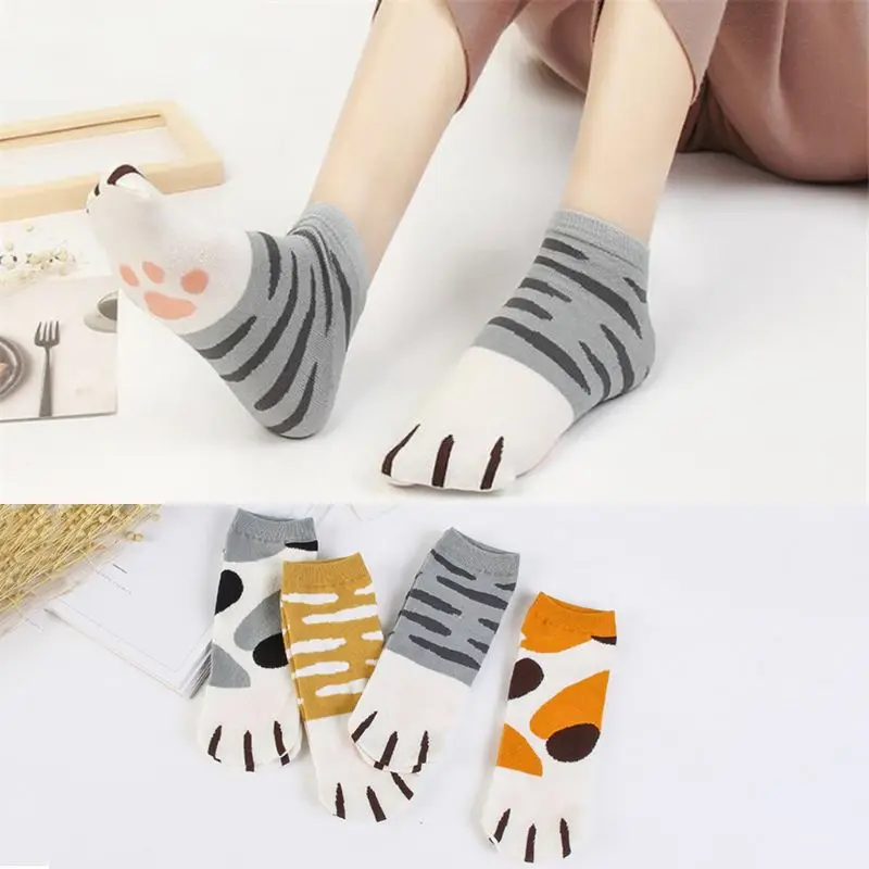 4 пары коротких носков для девочек милые хлопковые чулки с принтом кота короткие носки