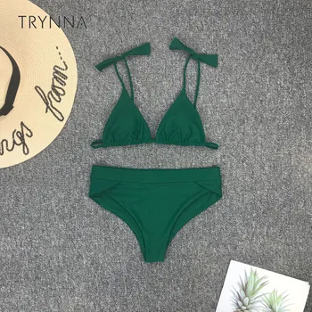 

Bikini Women Two Piece Sexy Solid Colored Bow Strap Bathing Suit