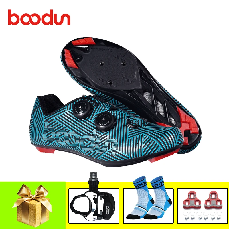 pedals with Blue Кроссовки черные мужские ботинки для шоссейного велосипеда sapatilha ciclismo велосипедные педали самозакрывающиеся дышащие сверхлегкие кроссовки для езды на велосипеде - Цвет: pedals with Blue