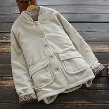 Винтажные Вельветовые женские парки зима осень с хлопковой подкладкой теплые карманы сплошной цвет корейская мода Женское пальто