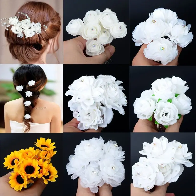 Hair Accessory 3Pcs/lot Fashion Women Bride Hair Accessories Hairpins Wedding Crystal White Flower Hair Pins Clip Hairstick Headdress