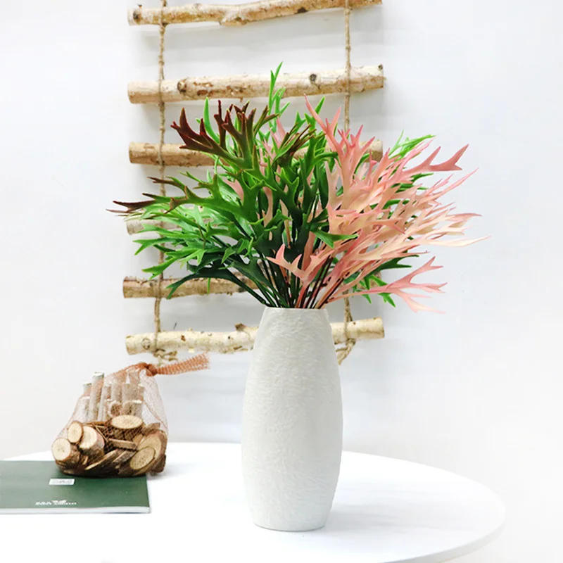 1PCS 38cm Artificial Deer Horn Plants Plastic Greenery Wall Decoration Antler Leaf Grass Wedding Home Garden Decor Fake Plants 4