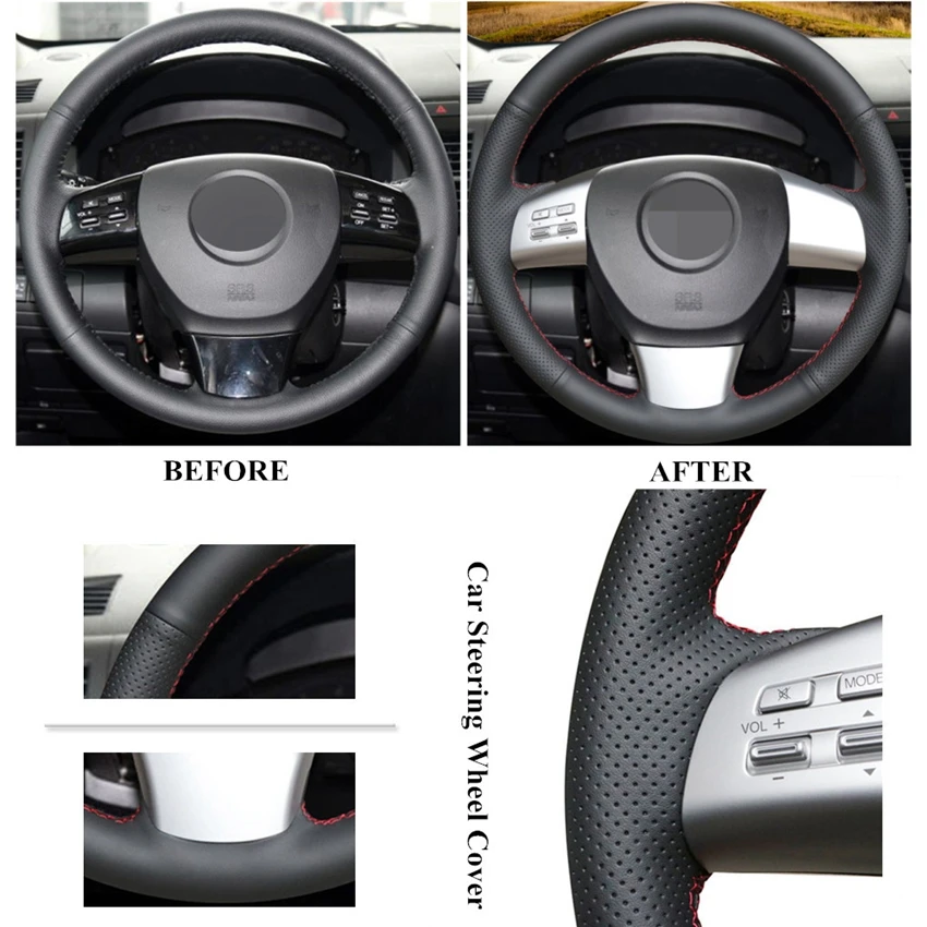 Черная накладка на руль из искусственной кожи для Mazda 6(US) 2009-2010 Mazda 8 2011- CX-9 CX9 2007 2008