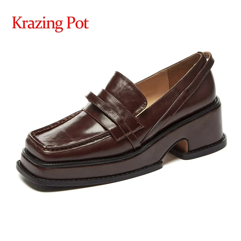 

Krazing Pot genuine leather top quality brand shoes England style retro fashion young lady streetwear slip on women pumps Lh2