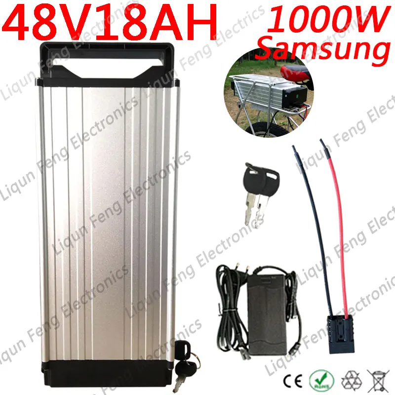 48V литиевая Батарея 750W 48V 18AH Электрический велосипед задний стеллаж для выставки товаров Батарея Применение SAMSUNG 3000 мАч ячейки с 30A BMS 54,6 V 2A зарядное устройство