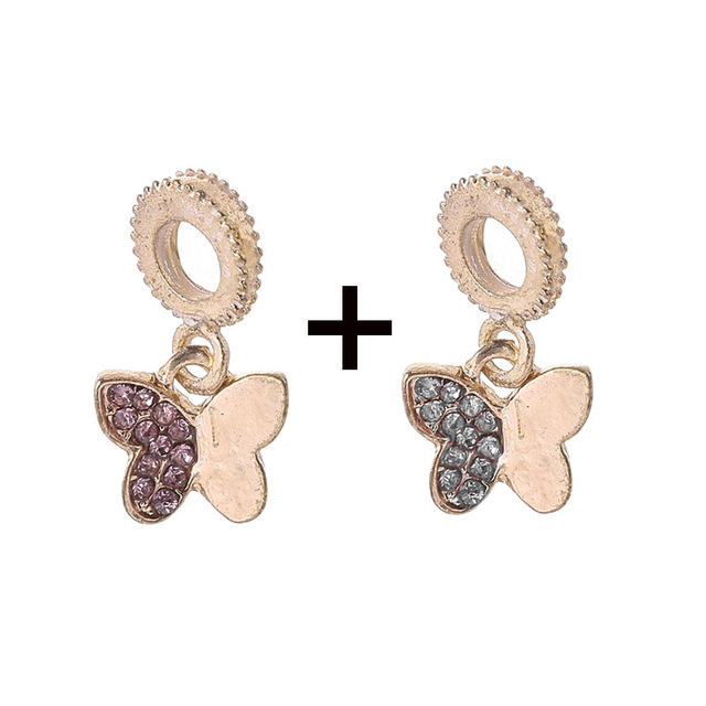 New Style Pink Glamour Flowers Daisy & Crystal Butterfly Charms Beads Fit Brand Bracelets DIY Jewelry Gift For Women
