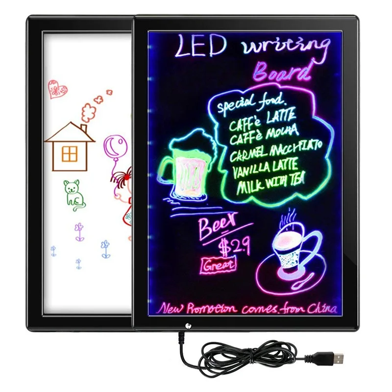 

White Board + LED signboard 1 2 units Children's board 2-sided drawing DIY Electric bulletin board 28 lighting mode multifunct