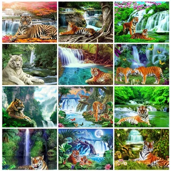 

Huacan Full Drill Square Diamond Painting Tiger Mosaic Natural Scenery Handmade Gift Embroidery Animal Home Decoration