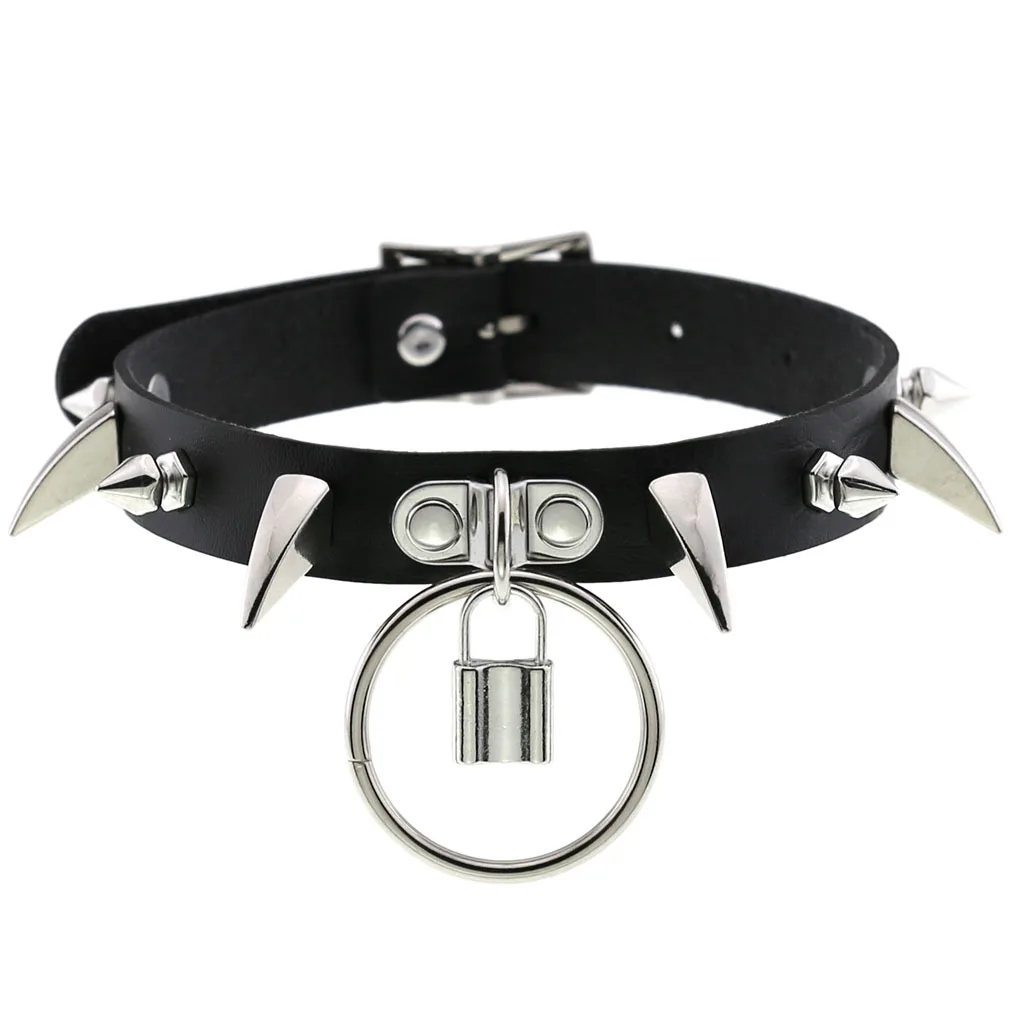 Black Spiked Choker Cuello Para Niñas Emo Punk Goth Cerradura Collar
