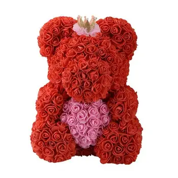 

40cm Bear of Roses Artificial Flowers Home Wedding Decoration Valentines Festival Heart Day DIY Eternal Gift Love For Women U5K5