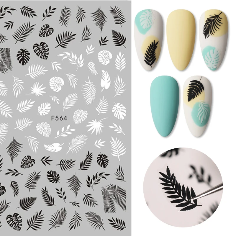 Переводные наклейки для ногтей черные белые стикеры 3D на ногти Nail Art с
