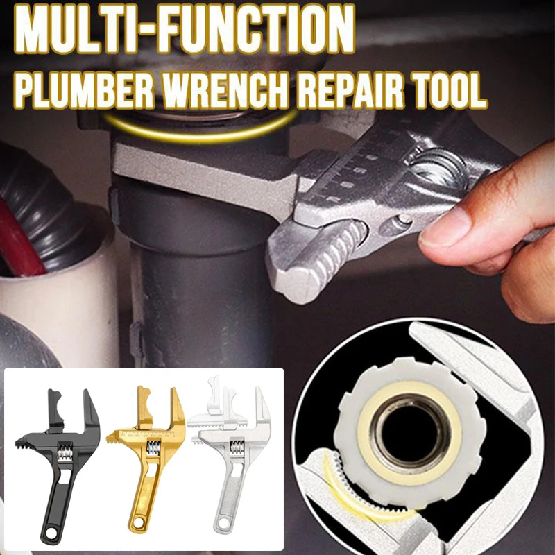 

Multi-function Short Handle Universal Wrench Large Opening Bathroom Wrench Adjustable Aluminum Alloy Repair Hand Tools KSI