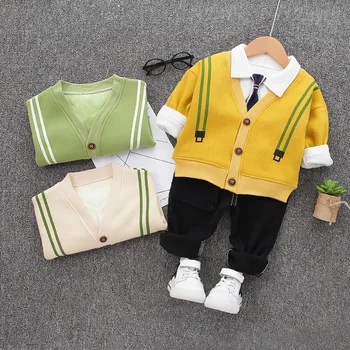 

Winter Children's Plus Velvet Children's Wear Set 2019 Winter New Korean Children's Wear Shirt+Pant+Cardigan 3Pcs Cute Cool Sets