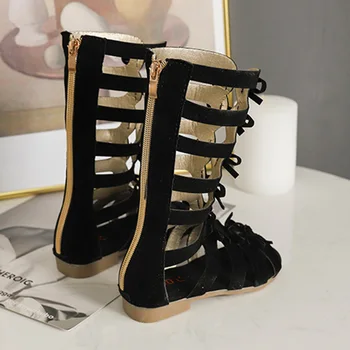 

1 Pair Children Girl Shoes Sandals Soft Comfort Anti-skid Sandal Roman Hollow High Tube Open Toe For Summer Beach
