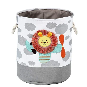 

Cute Cartoon Embroidery Canvas Storage Basket Foldable Lion Giraffe Household Laundry Basket Toy Storage Panier De Rangement