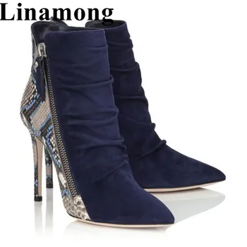 

Fashion Mixed Color Spring And Autumn Women Boots Sexy Snakeskin pattern Pointed Toe And Thin High Heel Side Zipper Women Shoes