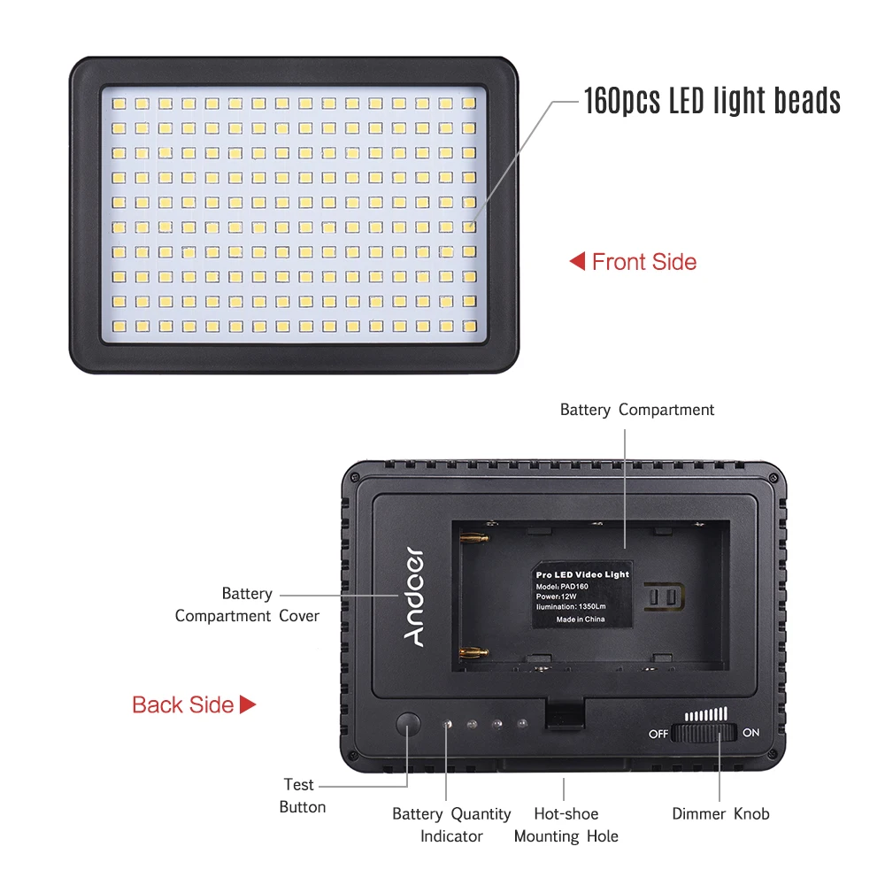 Andoer 160LED 5600K светильник для фотосъемки с яркой лампой для камеры 3 фильтра для видео для Canon Nikon Pentax sony Olympus DSLR камеры
