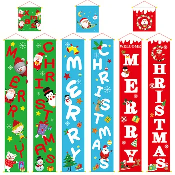 

Merry Chrismas Hanging Flags 3pcs/pack Christams Day Wall Door Entrance Decoration Accessories Cloth Couplet Flag 2019 New Style