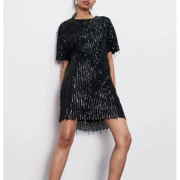 

black sequence dress party lose fit fashion style