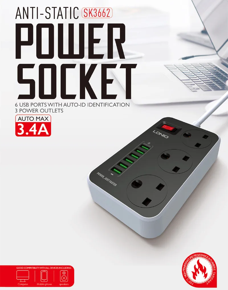 2500 Вт 10 А 1 6 м 110/230 В британская розетка Socker с Usb-портами для зарядки и заземлением |