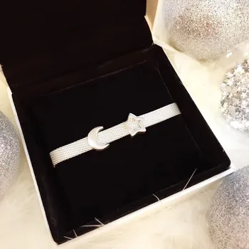 

High Quality Store 1:1 100% 925 Silver sterling star and moon free charter bracelet