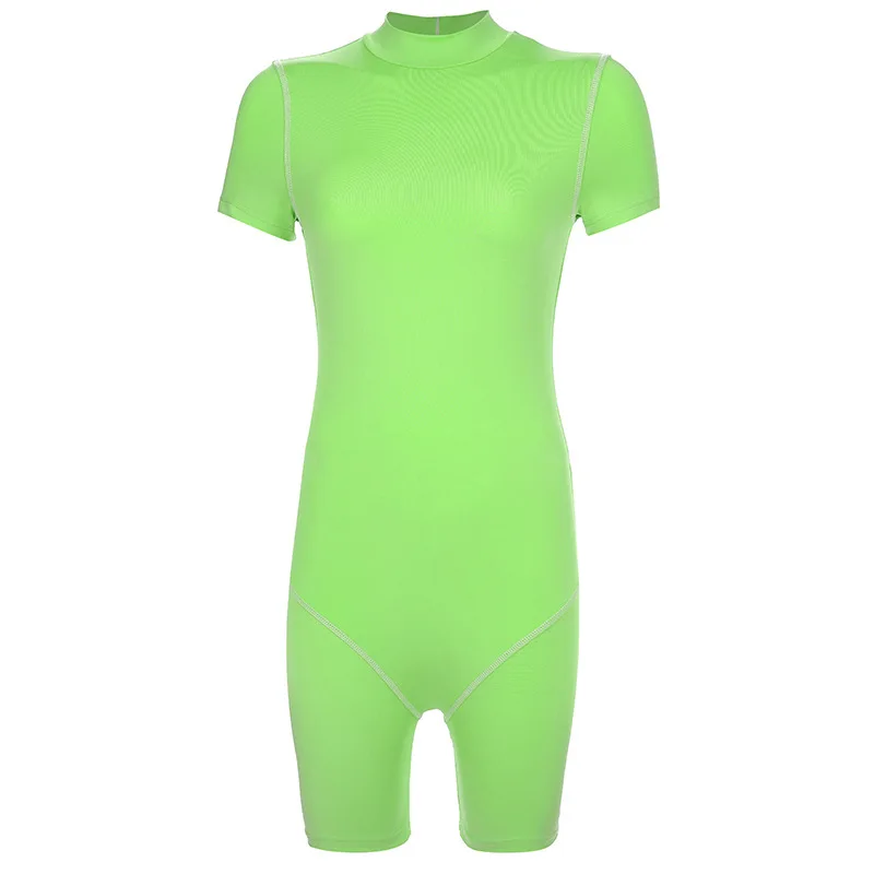 Auyiufar цельный комбинезон, водолазка, короткий рукав, комбинезон для женщин, бодикон, уличная одежда, боди, Комбинезоны для женщин, летний облегающий боди - Цвет: green